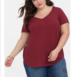 ABBEY - RED CHALLIS TIE-BACK BLOUSE